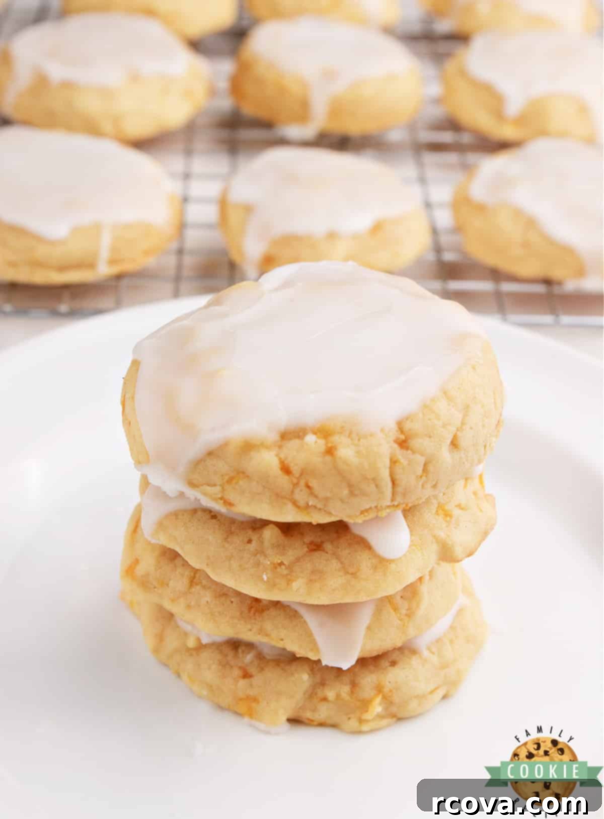 Zesty Mandarin Glazed Cookies 8 Close-up of soft Glazed Mandarin Orange Cookies on a wire rack, freshly baked and ready to be glazed or eaten.