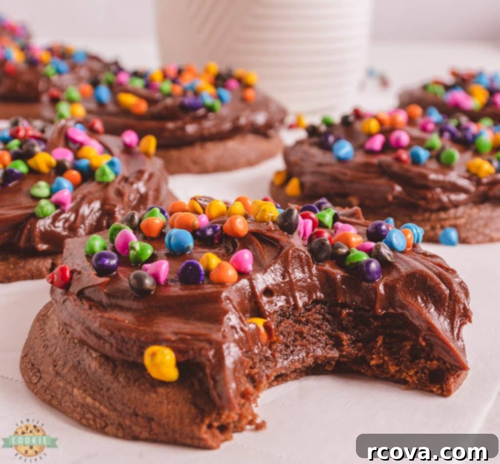 Galaxy Fudge Cookies 2 Thick fudgy Cosmic Brownie Cookie with a bite
