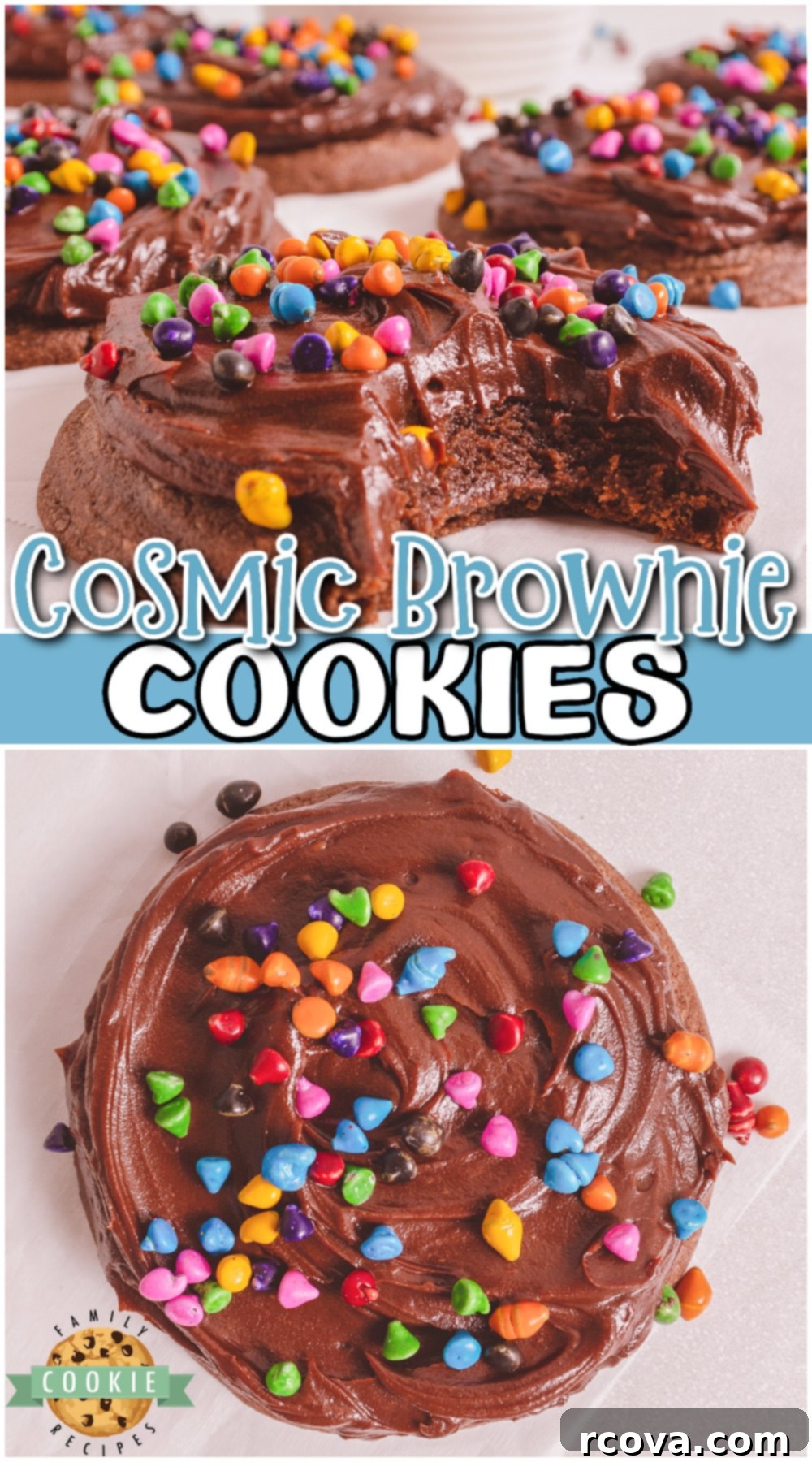 Galaxy Fudge Cookies 14 Cosmic Brownie Cookies are fudgy cookies covered in chocolate ganache & topped with fun rainbow sprinkles! Cookies perfect for Cosmic Brownie lovers!