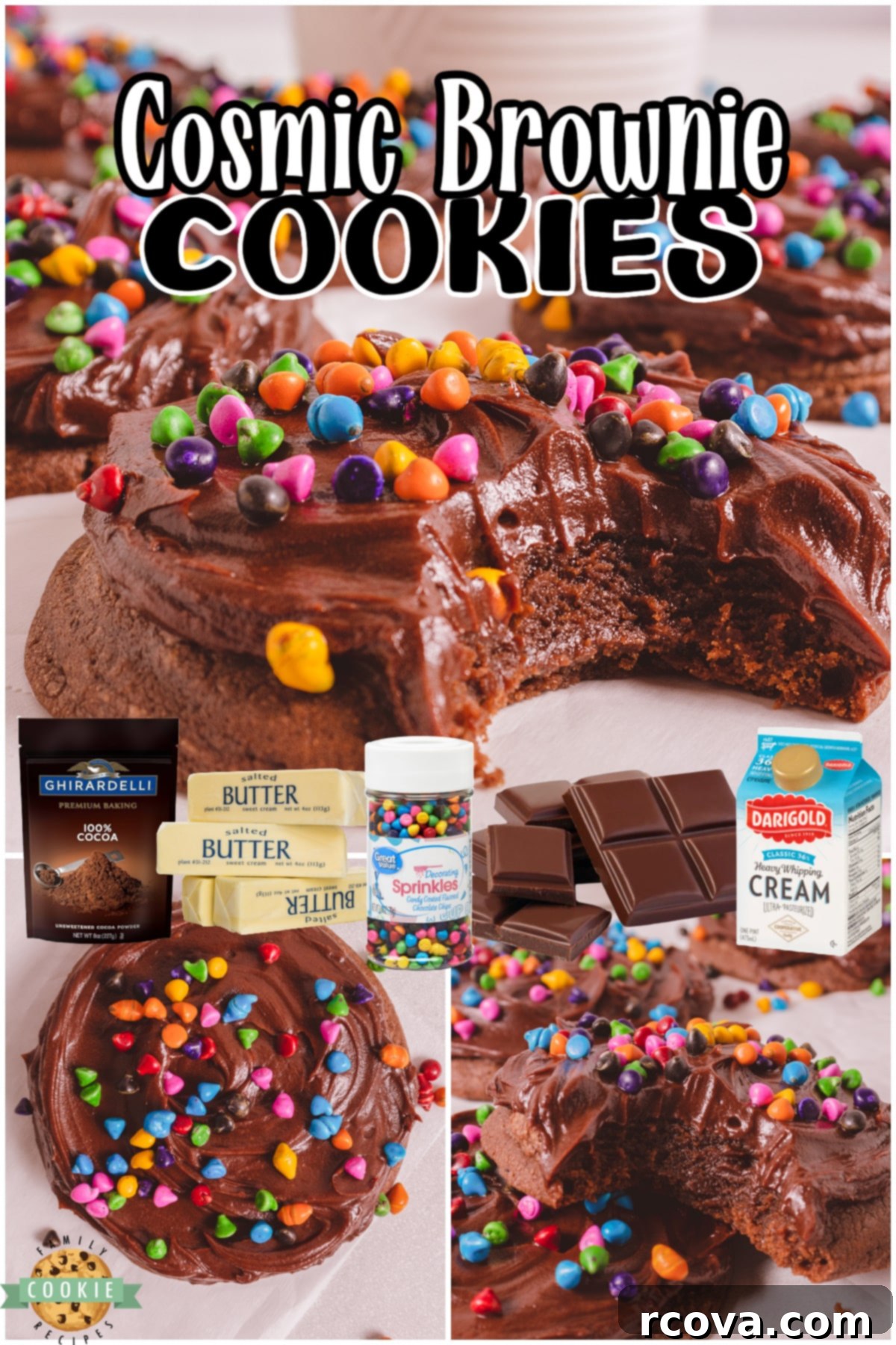 Galaxy Fudge Cookies 8 Cosmic Brownie Cookies are fudgy cookies covered in chocolate ganache & topped with fun rainbow sprinkles! Cookies perfect for Cosmic Brownie lovers!