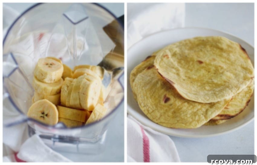 Golden Plantain Chili Lime Shrimp Tacos 5 Grain Free Plantain Taco Shells batter in a blender
