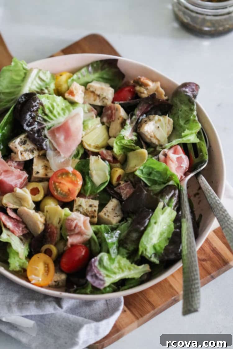 Wholesome Chopped Chicken Antipasto Salad 6 Chopped Chicken Antipasto Salad ready to be served