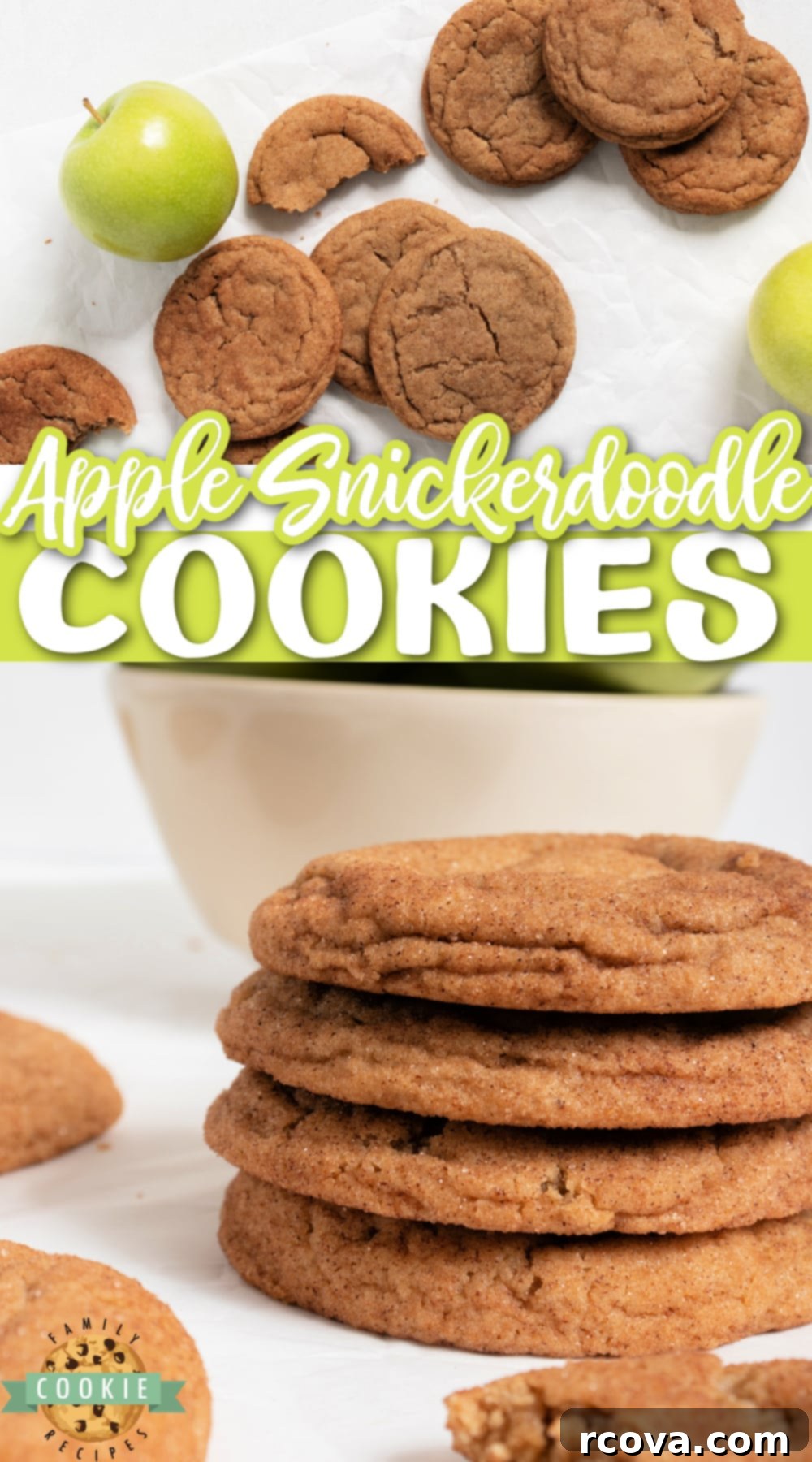 Spiced Apple Snickerdoodle Cookies 9 Apple Snickerdoodle Cookies are soft, chewy and full of apple flavor. Made with apple butter and rolled in cinnamon sugar for an irresistible cookie that’s perfect for the fall!