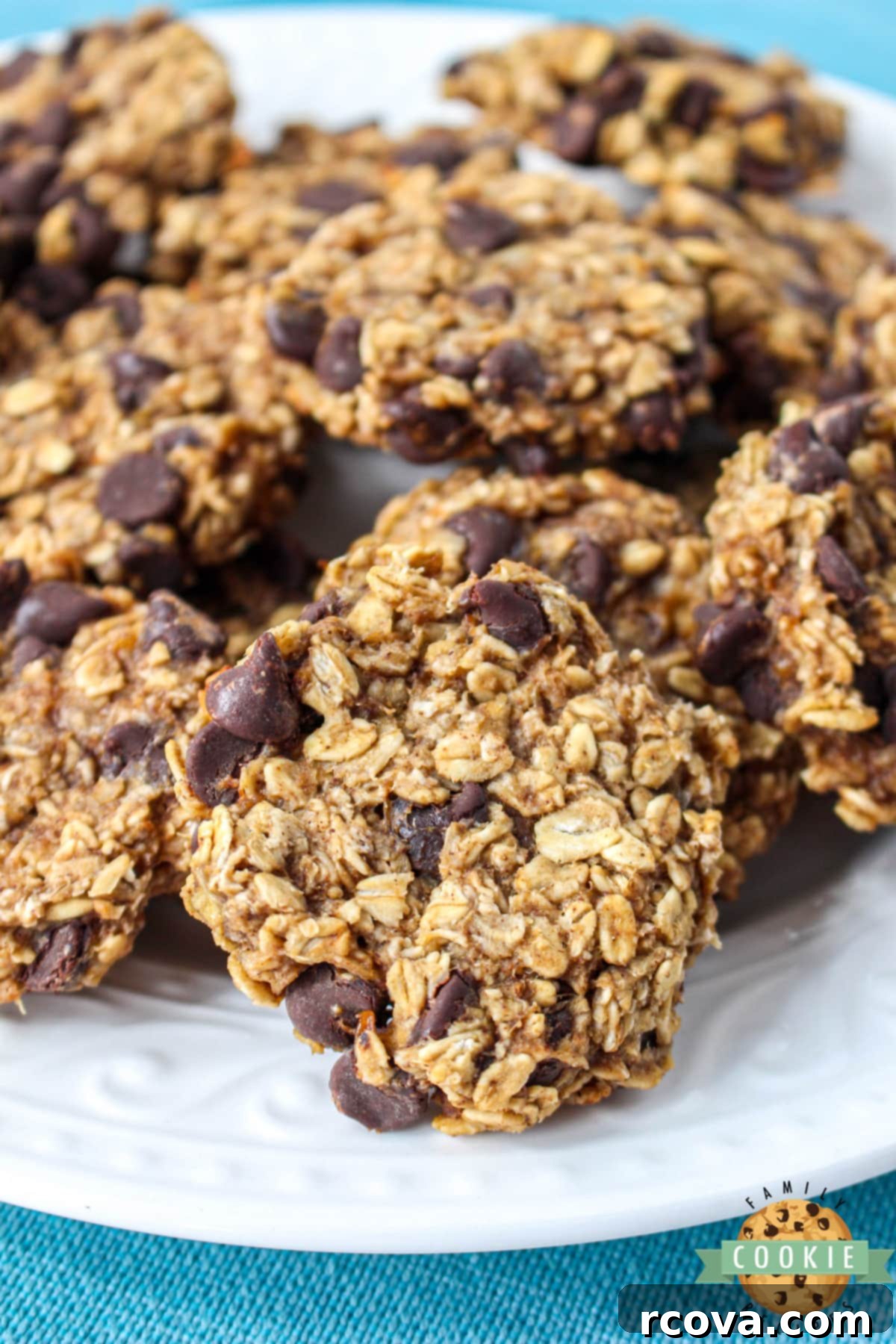 Sunrise Banana Oat Cookies 5 A close-up shot of delicious breakfast cookies made with oats and bananas, ready to be enjoyed.