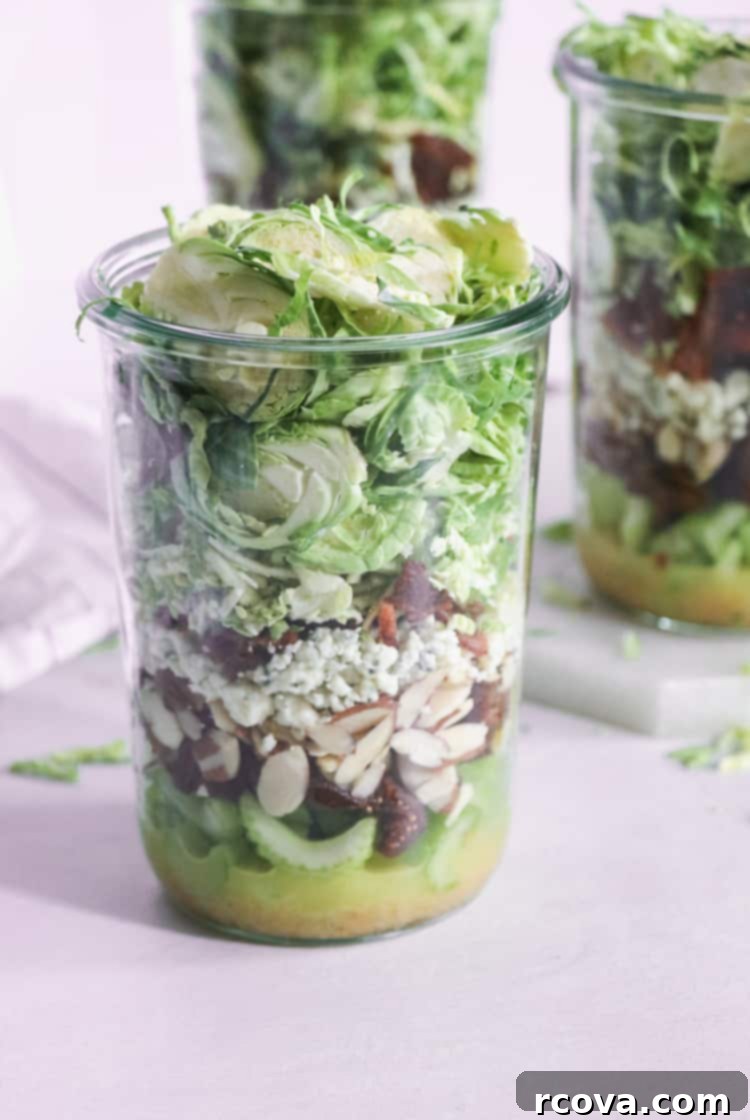Sweet and Savory Brussels Sprouts Salad with Bacon and Figs 6 Mason jar salads ready for the week