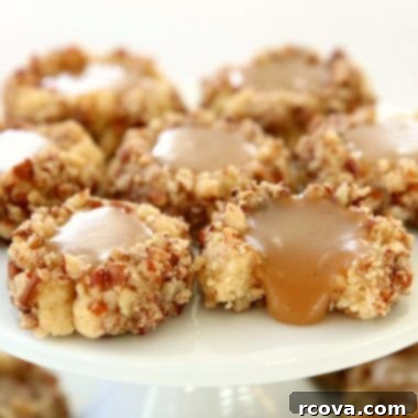 Gooey Caramel Thumbprint Delights 6 Buttery Caramel Pecan Thumbprint Cookies for the holidays.