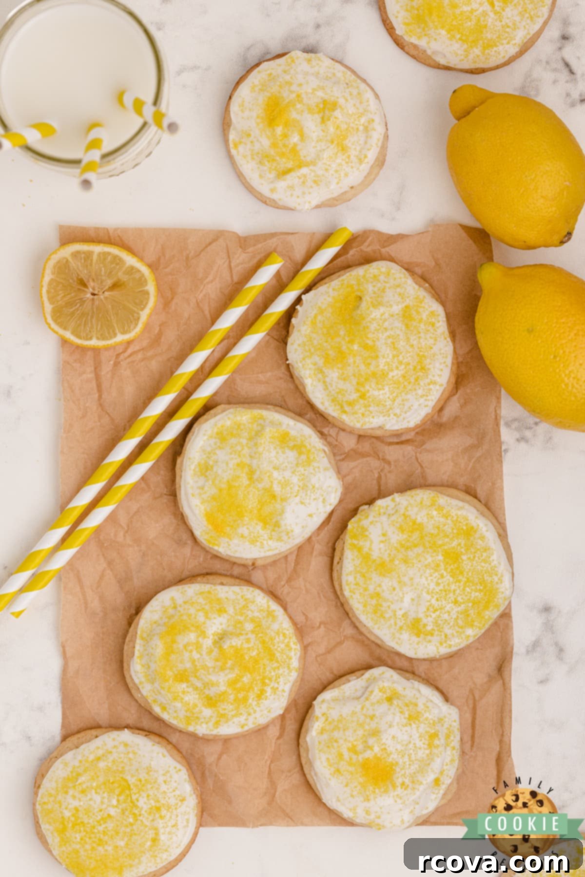 Glazed Lemonade Cookies 3 Close-up of fluffy lemon cookies made with lemonade concentrate, promising an intense citrus flavor.