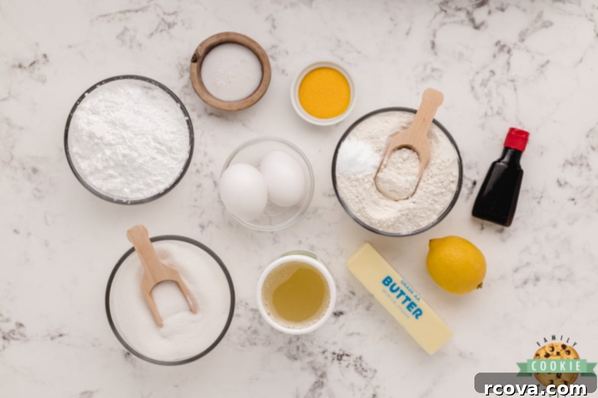 Glazed Lemonade Cookies 4 All the essential ingredients neatly laid out for making delicious Frosted Lemonade Cookies, highlighting the lemonade concentrate as a key component.