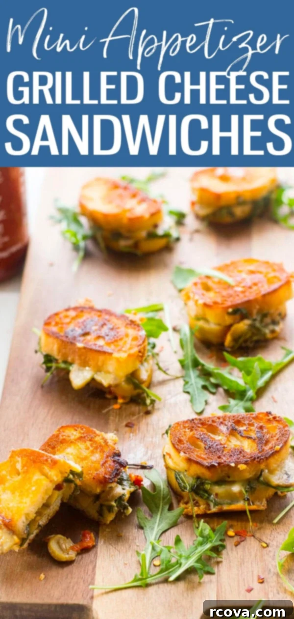 Golden Gooey Bites 10 These Mini Grilled Cheese Sandwich Appetizers are made with aged cheddar and sliced baguette – they’re as cute as they are delicious! #grilledcheese #appetizer