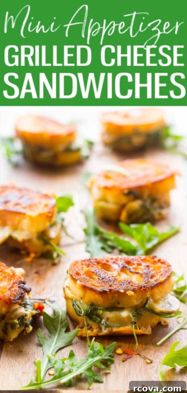 Golden Gooey Bites 11 These Mini Grilled Cheese Sandwich Appetizers are made with aged cheddar and sliced baguette – they’re as cute as they are delicious! #grilledcheese #appetizer