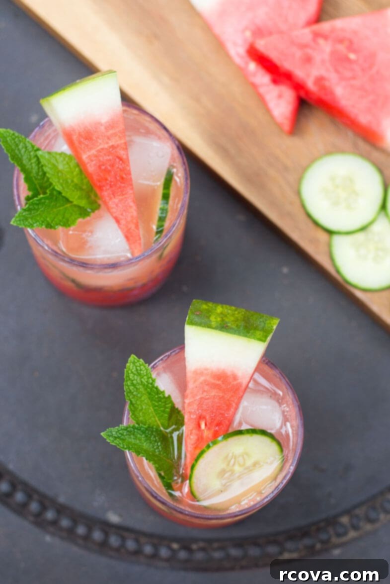 Refreshing Cucumber and Watermelon Mojitos 7 Delicious Cucumber & Watermelon Mojitos served elegantly with mint and lime garnishes