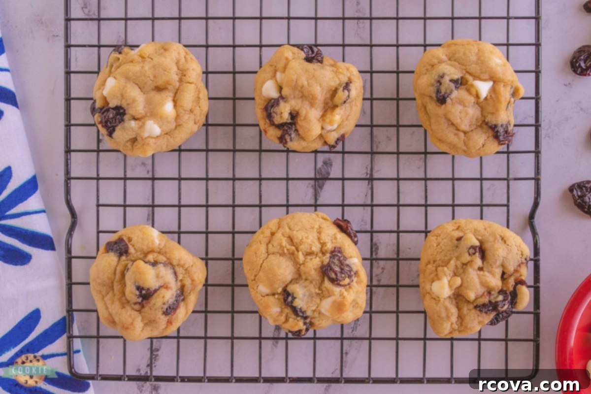 Velvet White Chocolate Cherry Cookies 6 cherry cookies on a cooling rack