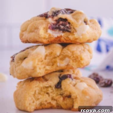 Velvet White Chocolate Cherry Cookies 8 white chocolate cherry cookies in a stack