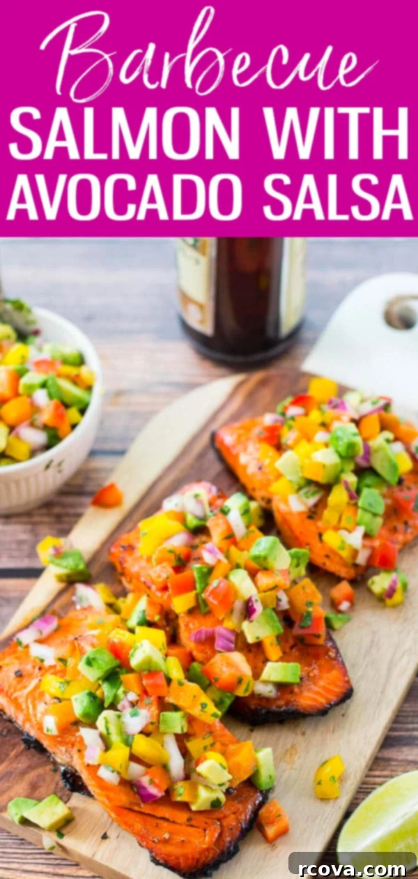 Effortless Grilled Salmon with Zesty Avocado Salsa 10 This Easy BBQ Salmon with Avocado Salsa is the perfect summer dinner idea and takes only 10 minutes to cook on the grill! #bbqsalmon #avocadosalsa