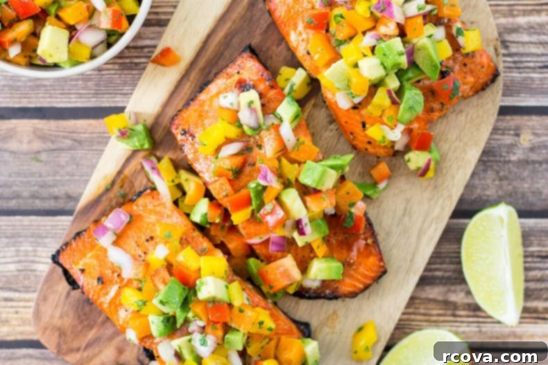 Effortless Grilled Salmon with Zesty Avocado Salsa 4 Close-up of fresh ingredients for avocado salsa, including diced avocado, peppers, and cilantro