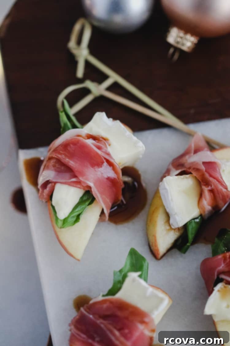 Silent Prosciutto Delight: Apple, Brie & Balsamic Bites 2 prosciutto wrapped apples with brie and balsamic