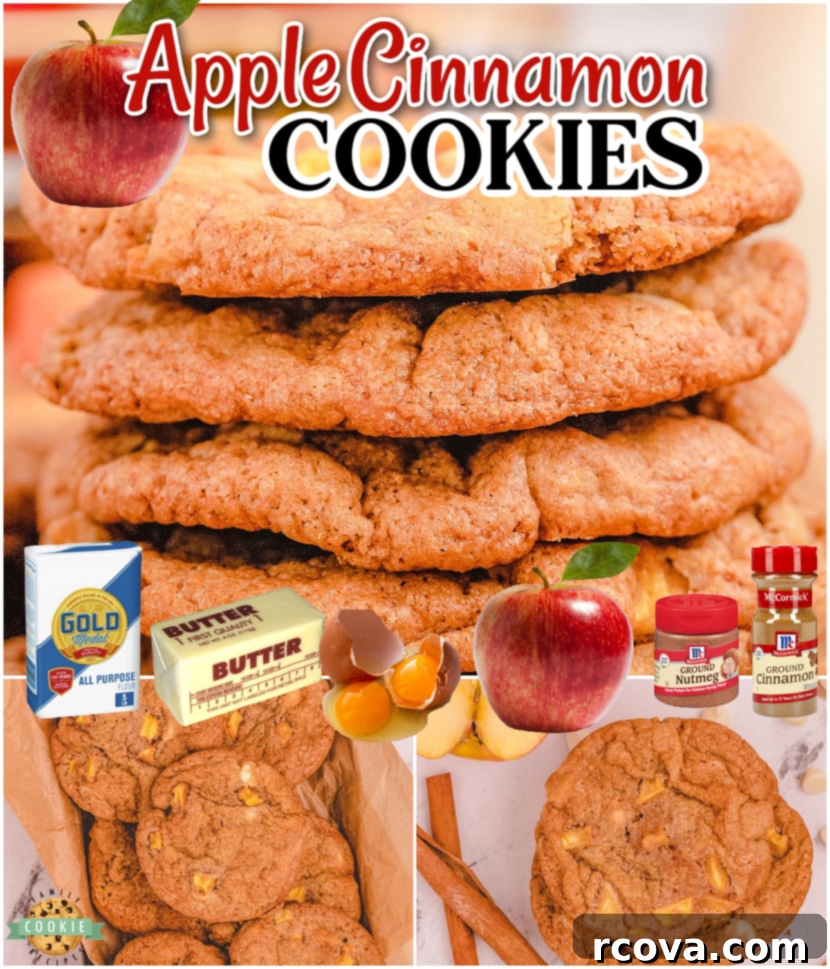 Hearty Apple Cinnamon Cookies 7 Apple Cinnamon Cookies are made with chunks of fresh apples, warm spices & white chocolate chips for the perfect Fall cookie!