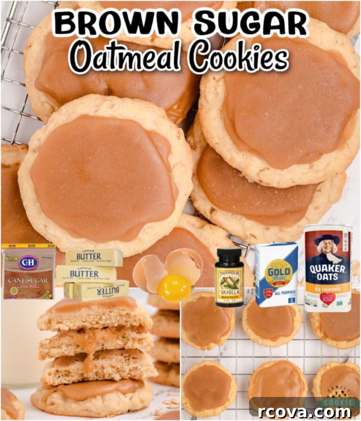 Chewy Brown Sugar Oatmeal Cookies 8 Brown Sugar Oatmeal Cookies are chewy cookies packed with incredible flavor! Made from scratch and topped with a brown sugar frosting, these oatmeal cookies are simply delightful.