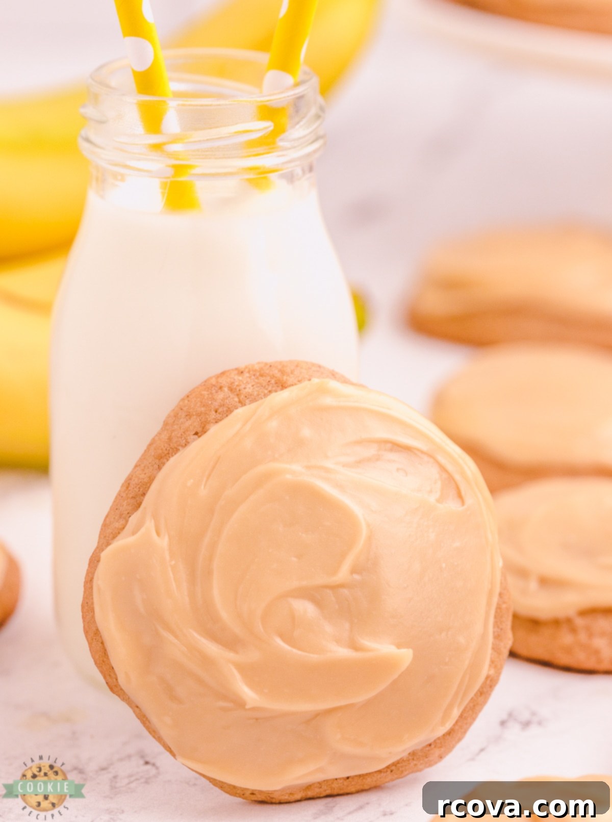 Banana Caramel Dream Cookies 3 caramel banana cookie with a glass of milk