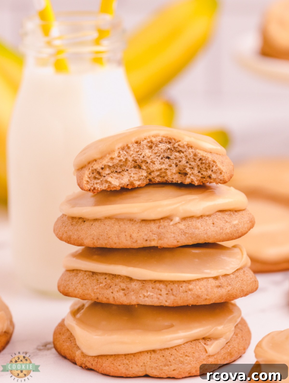 Banana Caramel Dream Cookies 9 caramel banana cookie with a bite taken out
