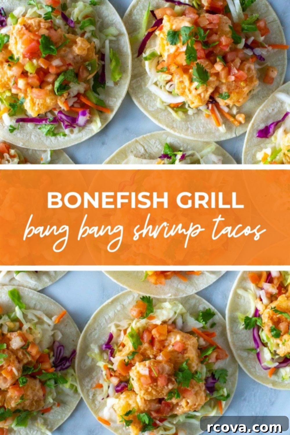Spicy Bang Bang Shrimp Tacos 12 These Bang Bang Shrimp Tacos are a healthier version of the Bonefish Grill favourite – you're gonna have these tacos on repeat, trust me! Close-up on a taco with fresh ingredients