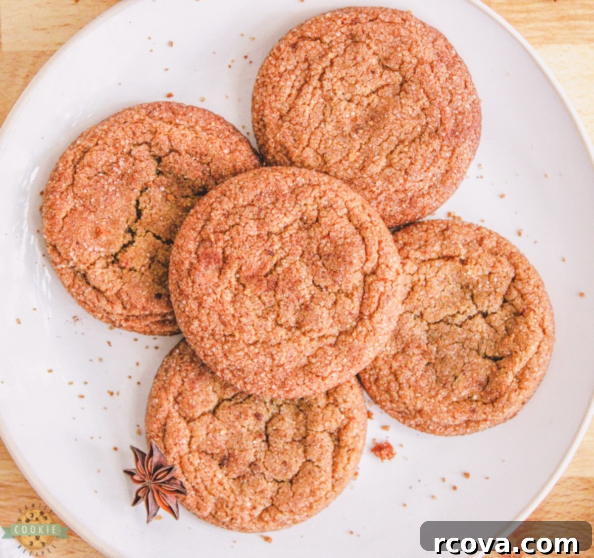 Warm Spiced Ginger Cookies 11 gingersnap cookies on a plate, ready to be eaten