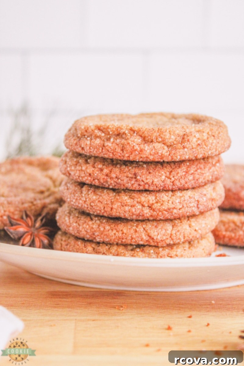 Warm Spiced Ginger Cookies 4 stack of ginger cookies dusted with sugar
