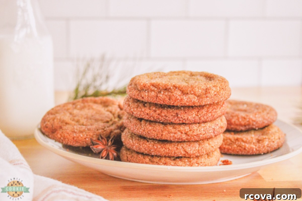 Warm Spiced Ginger Cookies 10 classic gingersnap cookies with molasses on a platter