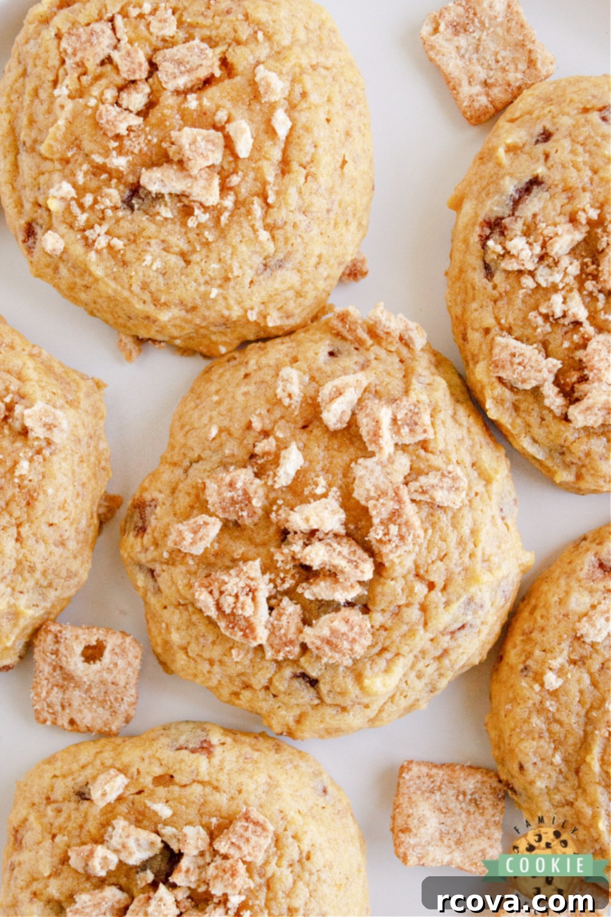CTC Pumpkin Spice Cookies 7 A plate of freshly baked Cinnamon Toast Crunch Pumpkin Cookies, ready to be enjoyed.