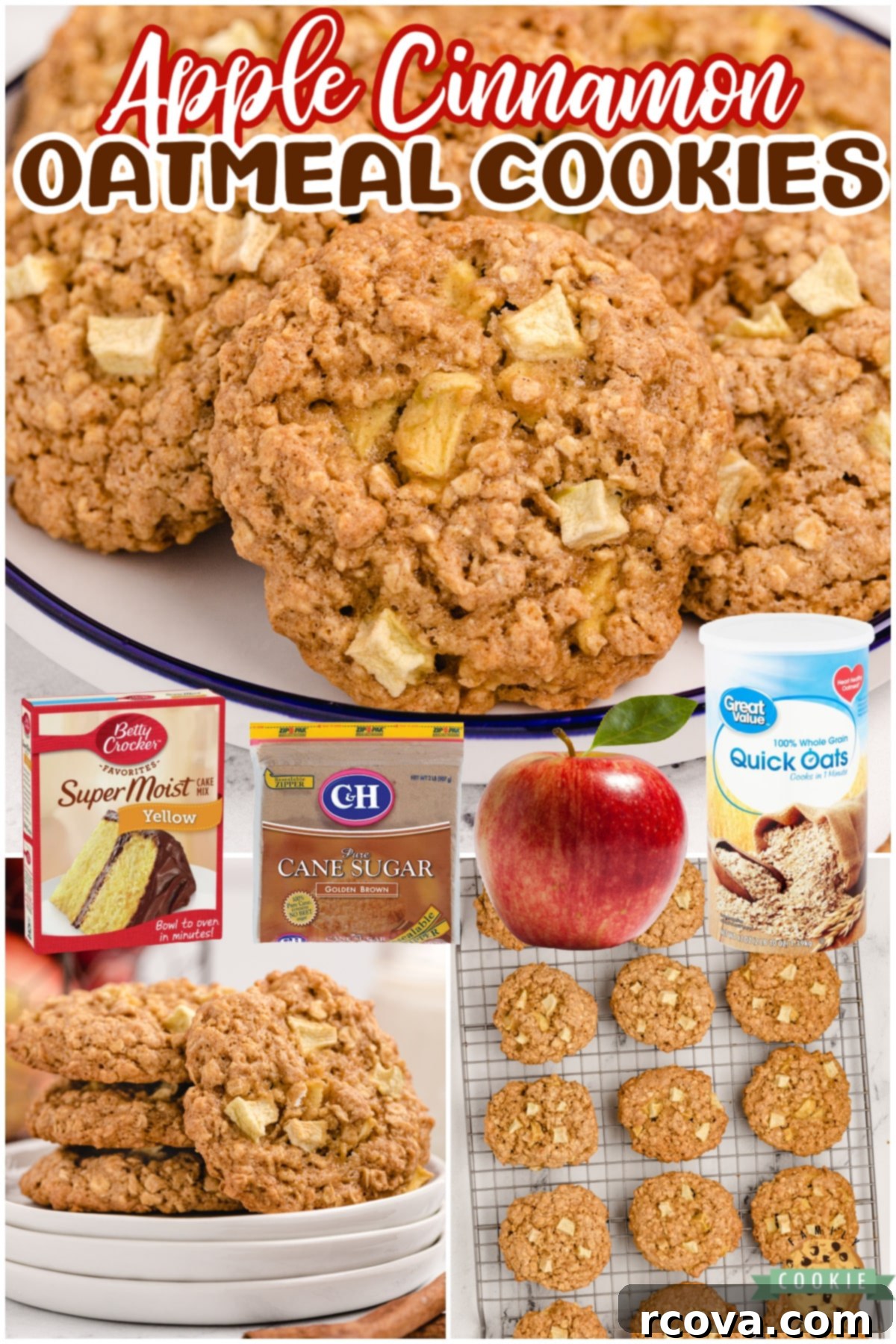 Cozy Apple Cinnamon Oat Cookies 6 Apple Cinnamon Oatmeal Cookies made with a cake mix, fresh apples, applesauce and a few other basic ingredients. Delicious cake mix cookie recipe that tastes like apple pie!