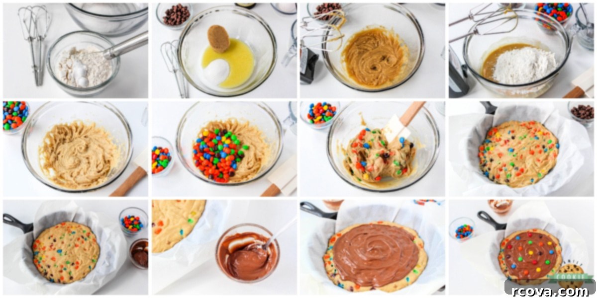 Vibrant M and M Cookie Creation 4 Step by step instructions on how to make M&M Cookie Pizza