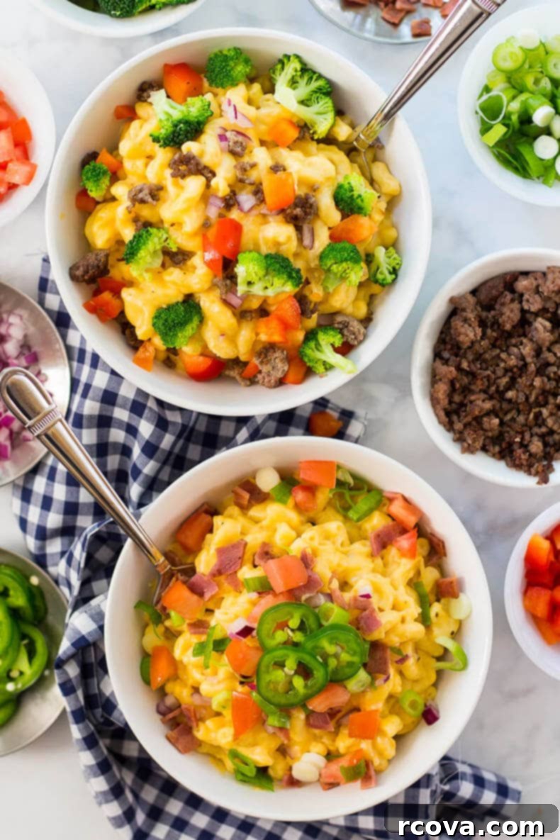 One Pot Wonder Mac and Cheese Bar 2 One Pot Creamy Mac and Cheese Bar with various toppings