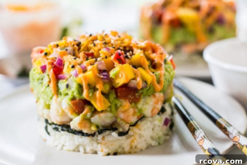 Fiery Shrimp Piles with Tropical Mango Relish 5 Spicy Shrimp Stack with Mango Salsa