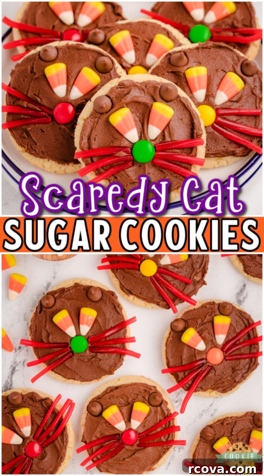 Black Cat Halloween Cookies 11 Halloween Cat Cookies are super cute & easy to make! Festive Scaredy Cat Halloween cookies made with a packaged cookie mix, frosting & candy!