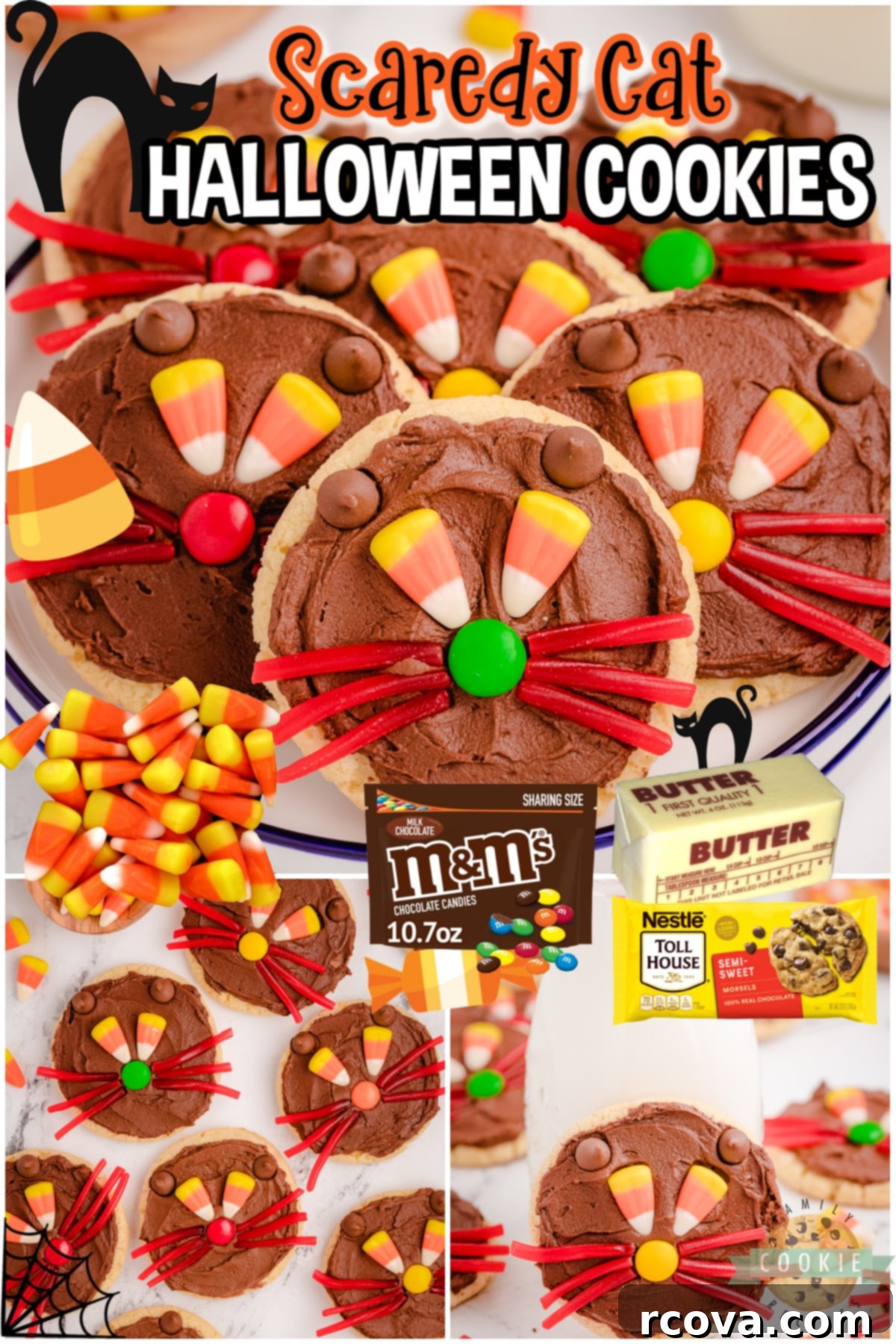 Black Cat Halloween Cookies 6 Halloween Cat Cookies are super cute & easy to make! Festive Scaredy Cat Halloween cookies made with a packaged cookie mix, frosting & candy!