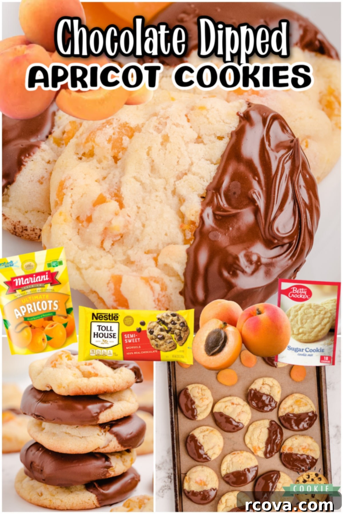 Golden Apricot Treats 7 Easy Apricot Cookies perfectly combine a sweet cookie base with tangy fruit flavor. These apricot sugar cookies are dipped in dark chocolate & are simply delightful!