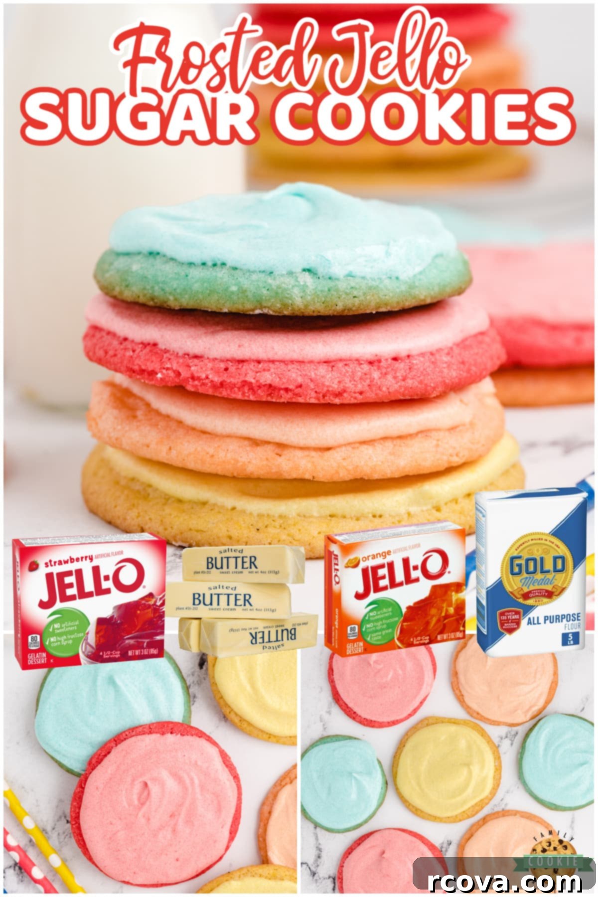 Vibrant Jell-O Cookies 6 Jello Sugar Cookies are made with Jello in the cookies and the frosting! Soft sugar cookie recipe that can be made with any flavor and the simple buttercream frosting can be flavored to match.