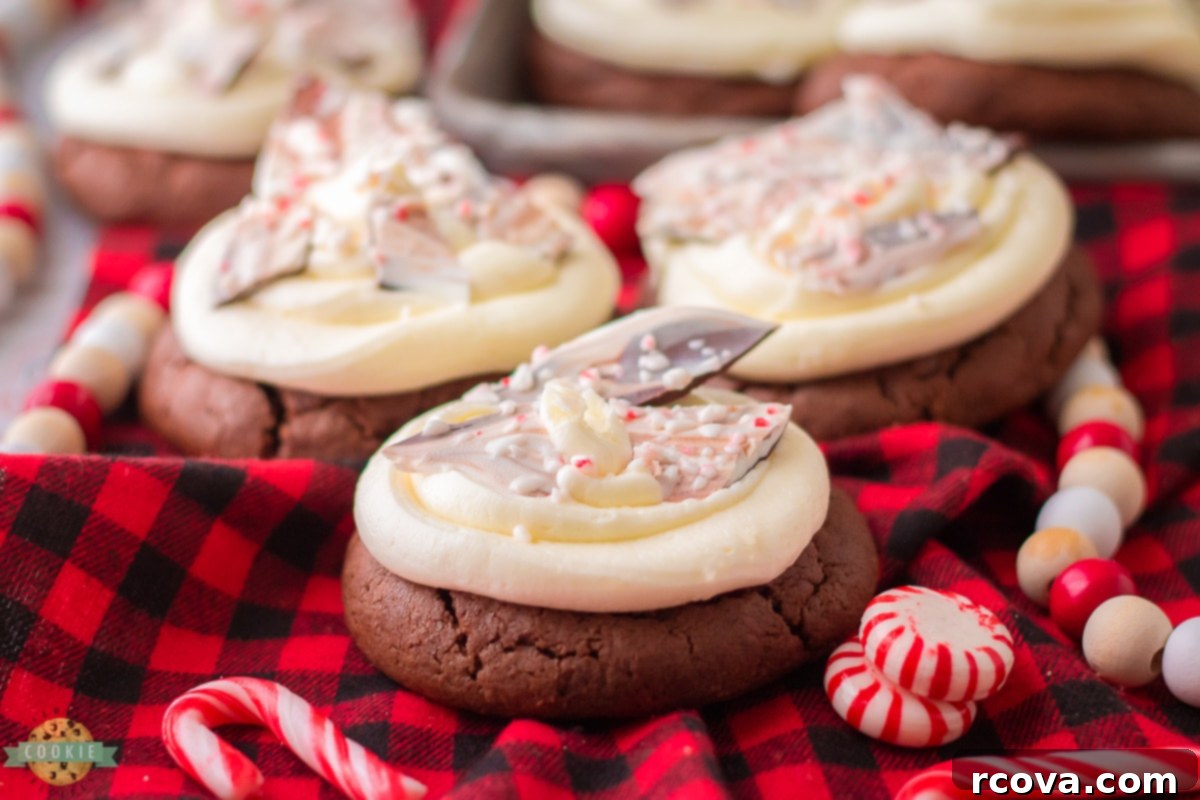 Candy Cane Crunch Cookies 7 Freshly baked bakery style chocolate peppermint cookies cooling on a wire rack.