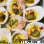 Zingy Pickle Deviled Eggs 9 Southern Deviled Eggs with Relish and Pickle Juice - a vibrant and creamy appetizer.