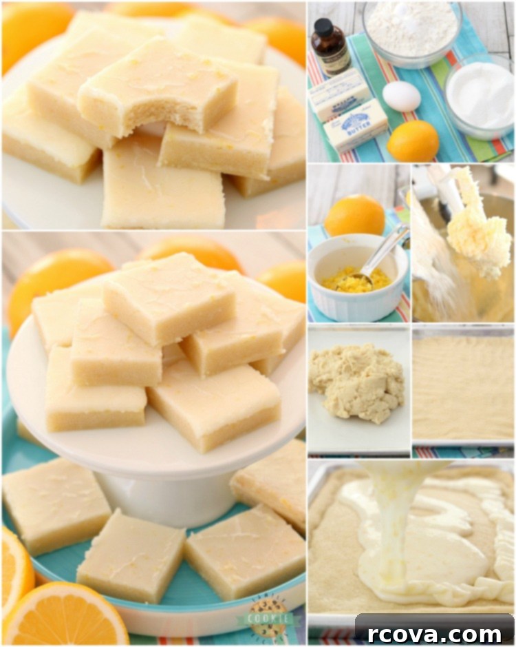 Sunshine Lemon Bars 7 A collage of images showing the process of making Lemon Sugar Cookie Bars from ingredients to finished product.