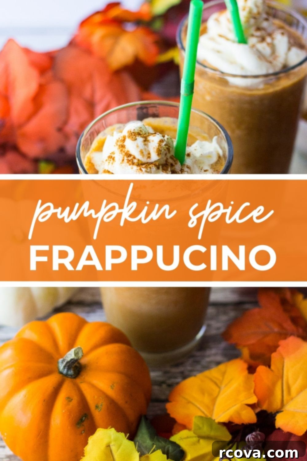 Sip into Fall: Pumpkin Spice Frappuccino 9 Pumpkin spice frappucino, with text that says 'Pumpkin Spice Frappucino'