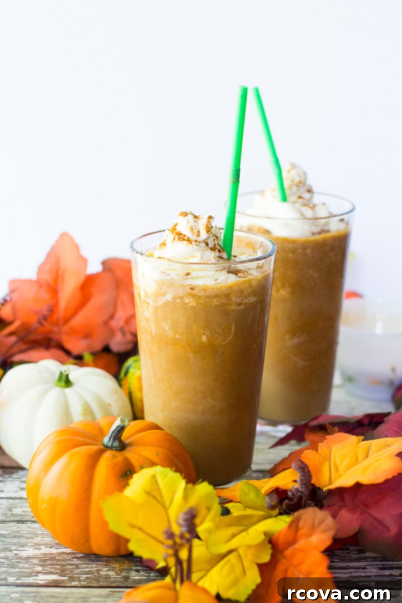 Sip into Fall: Pumpkin Spice Frappuccino 4 Blender full of ingredients for pumpkin spice frappuccino