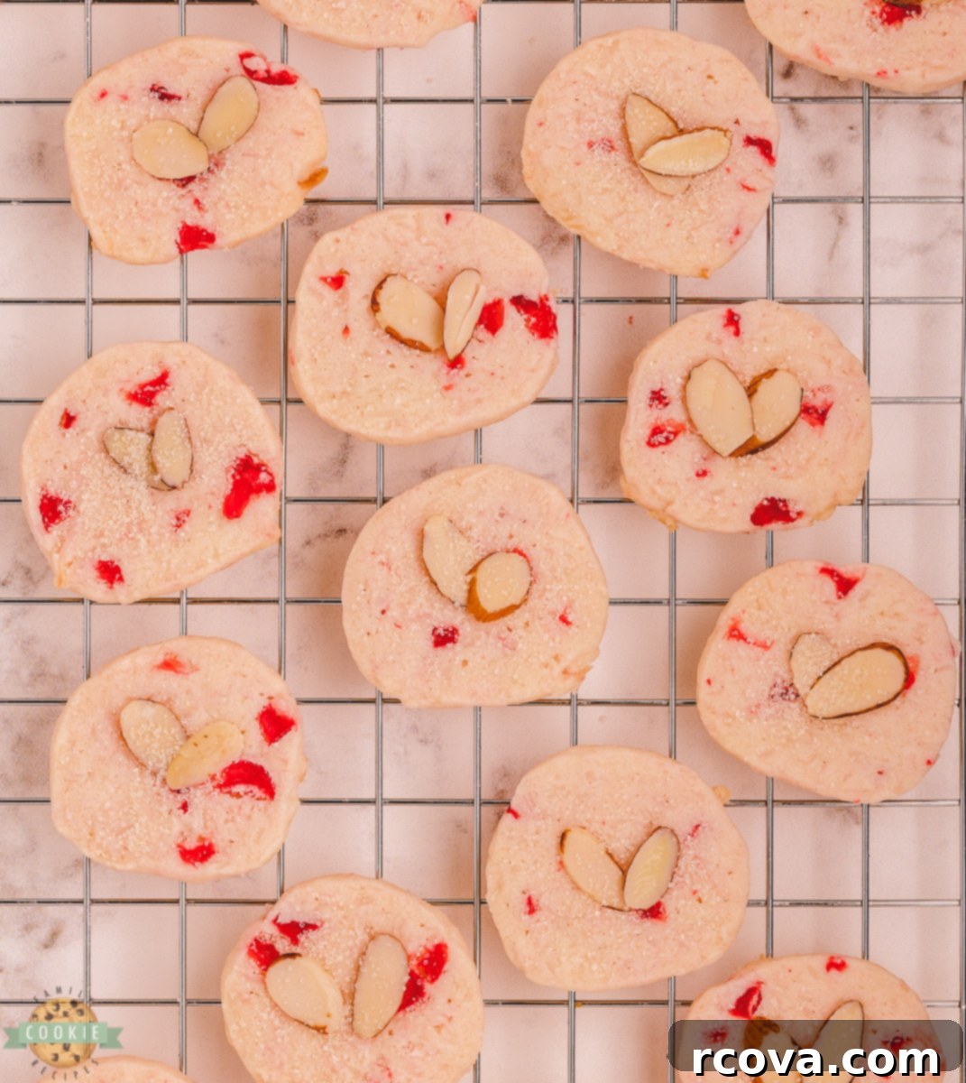Tropical Cherry Almond Shortbread 7 coconut almond cherry shortbread on a cooling rack