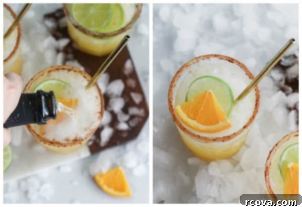 Sparkling Mimosa Margaritas 3 Ingredients for Mimosa Margaritas laid out on a table, including citrus and tequila