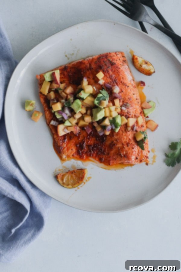 Blackened Salmon with Bright Peach Avocado Salsa 2 whole30 blackened salmon with peach avocado salsa