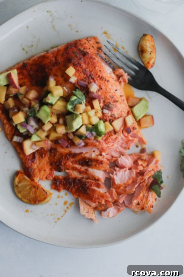 Blackened Salmon with Bright Peach Avocado Salsa 7 whole30 blackened salmon with peach avocado salsa