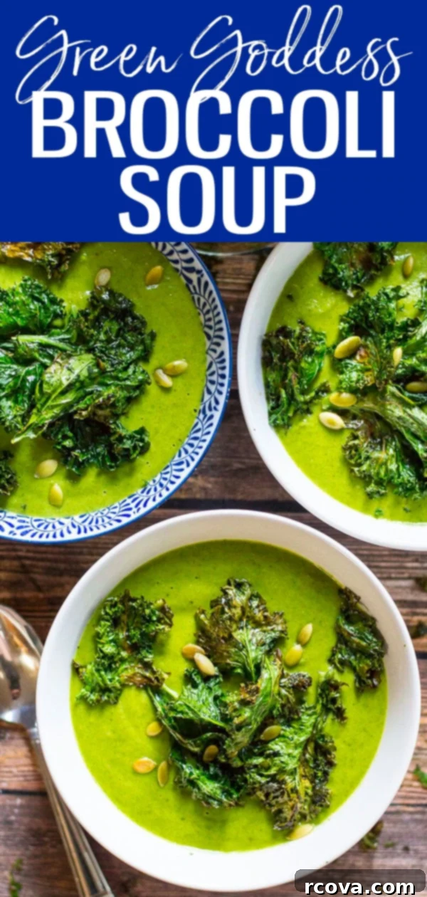 Emerald Vegan Broccoli Velouté 10 This Green Goddess Vegan Broccoli Soup is topped with kale chips and packed with leafy greens – you won't even notice it's dairy-free! #vegan #broccolisoup #greengoddess