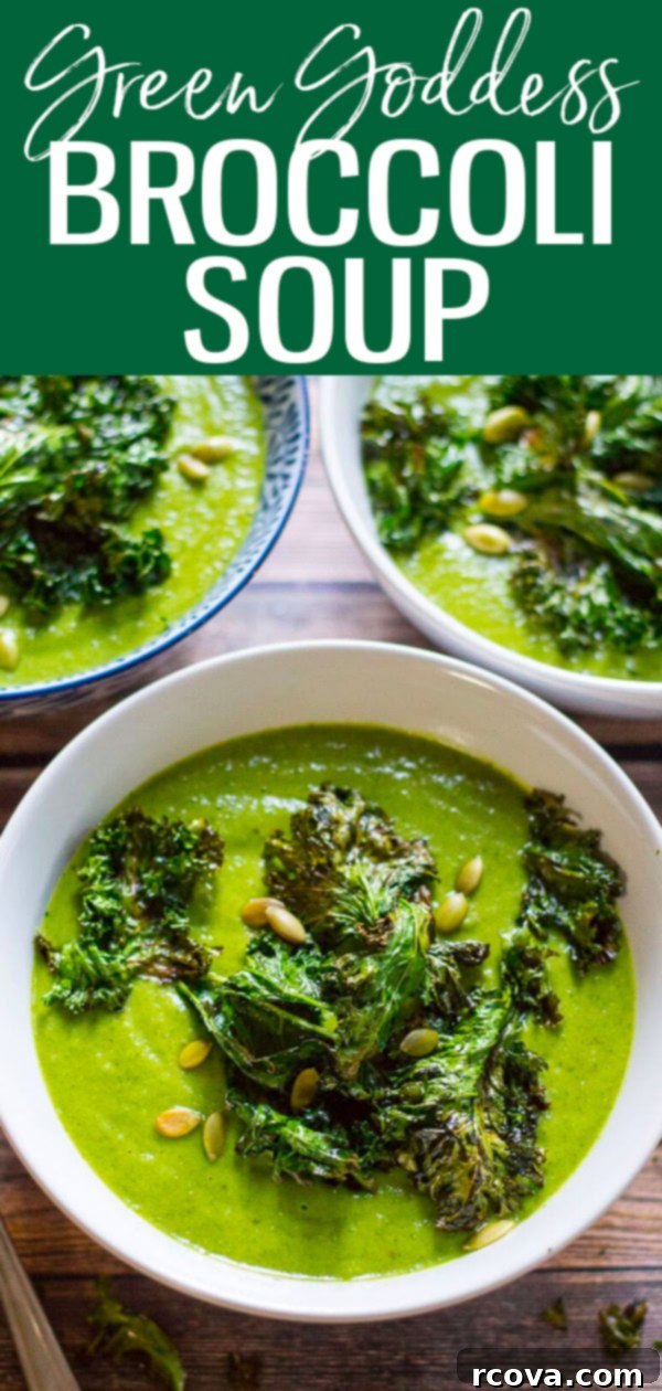 Emerald Vegan Broccoli Velouté 11 This Green Goddess Vegan Broccoli Soup is topped with kale chips and packed with leafy greens – you won't even notice it's dairy-free! #vegan #broccolisoup #greengoddess
