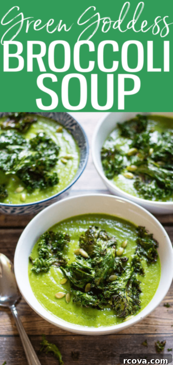 Emerald Vegan Broccoli Velouté 12 This Green Goddess Vegan Broccoli Soup is topped with kale chips and packed with leafy greens – you won't even notice it's dairy-free! #vegan #broccolisoup #greengoddess