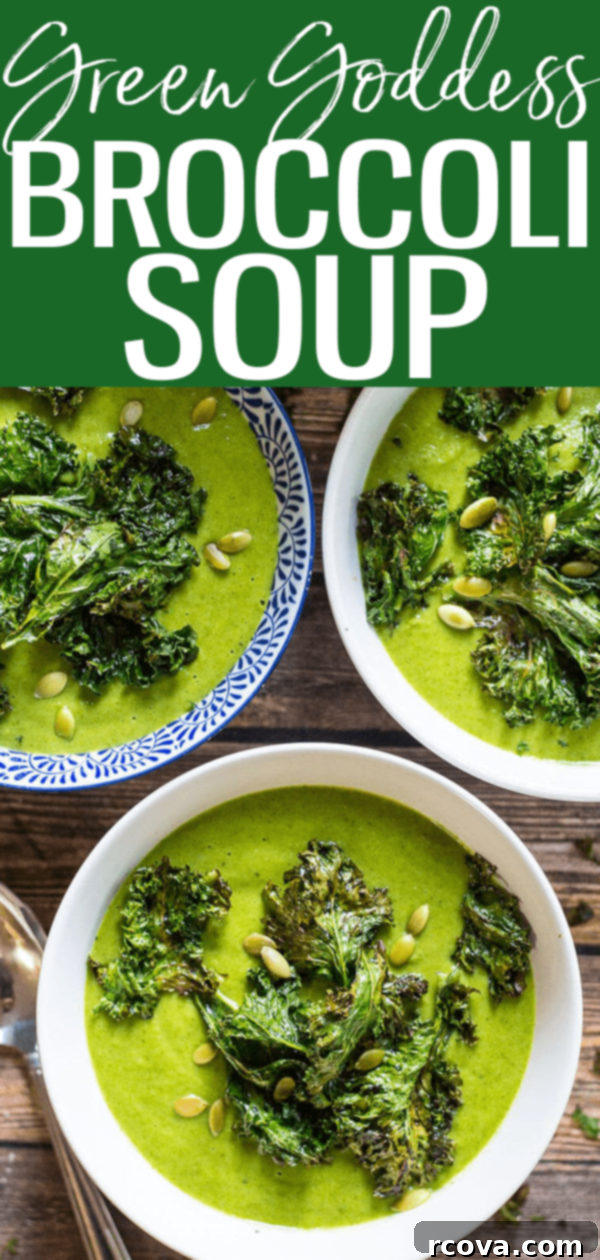 Emerald Vegan Broccoli Velouté 13 This Green Goddess Vegan Broccoli Soup is topped with kale chips and packed with leafy greens – you won't even notice it's dairy-free! #vegan #broccolisoup #greengoddess